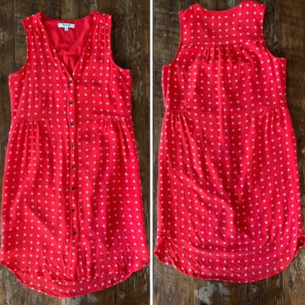 Madewell Red Floral Button Up Silk Dress sz small